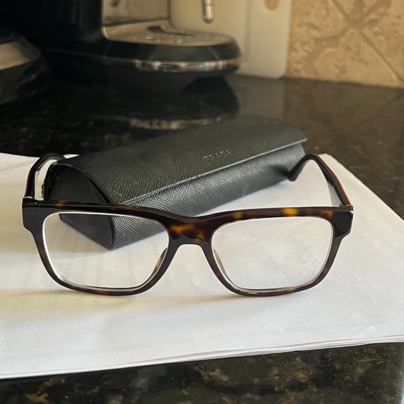 Prada Eyeglasses Frames VPR 16R 2AU-1O1 Black Burgundy Red Tortoise - Picture 1 of 9